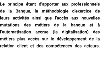 Le principe tant d’apporter aux professionnels de la Banque, la m thodologie d’exercice de leurs activit s ainsi que...