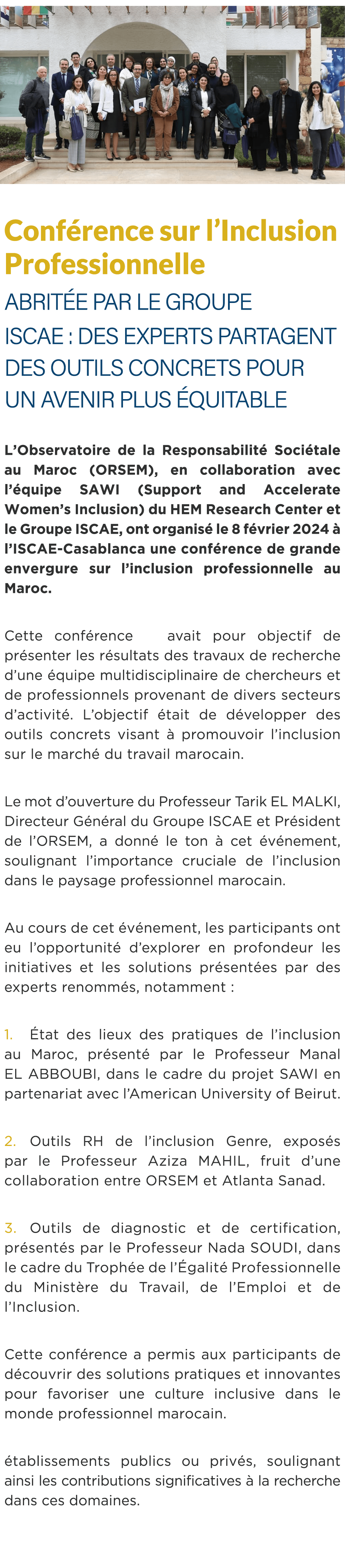  ￼ Conf rence sur l’Inclusion Professionnelle abrit e par le Groupe ISCAE : Des Experts Partagent des Outils Concrets...