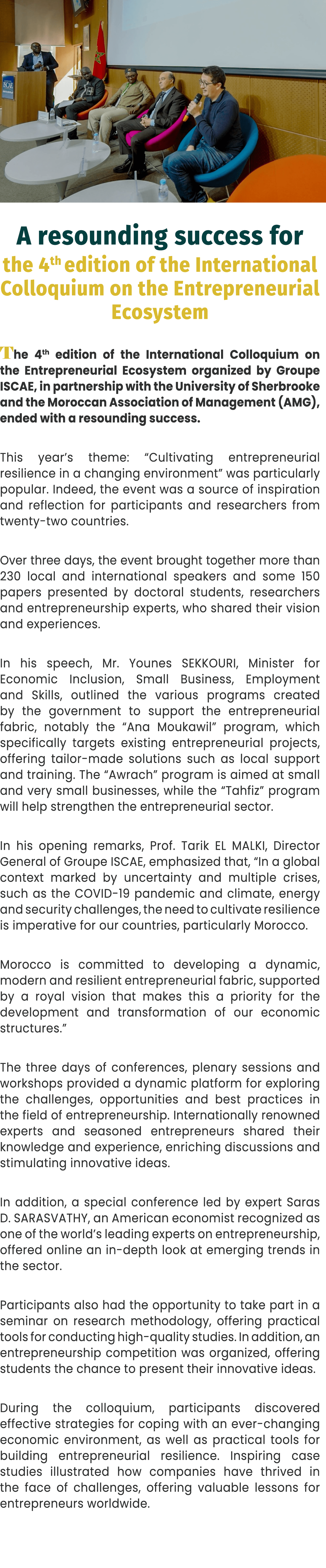 ￼ A resounding success for the 4th edition of the International Colloquium on the Entrepreneurial Ecosystem The 4th e...