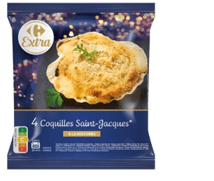 Coquilles Saint-Jacques Cuisin es  la Bretonne. Catalogue carrefour avril 2023
