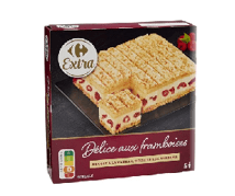 Dessert glac D lices aux framboises.Catalogue carrefour avril 2023