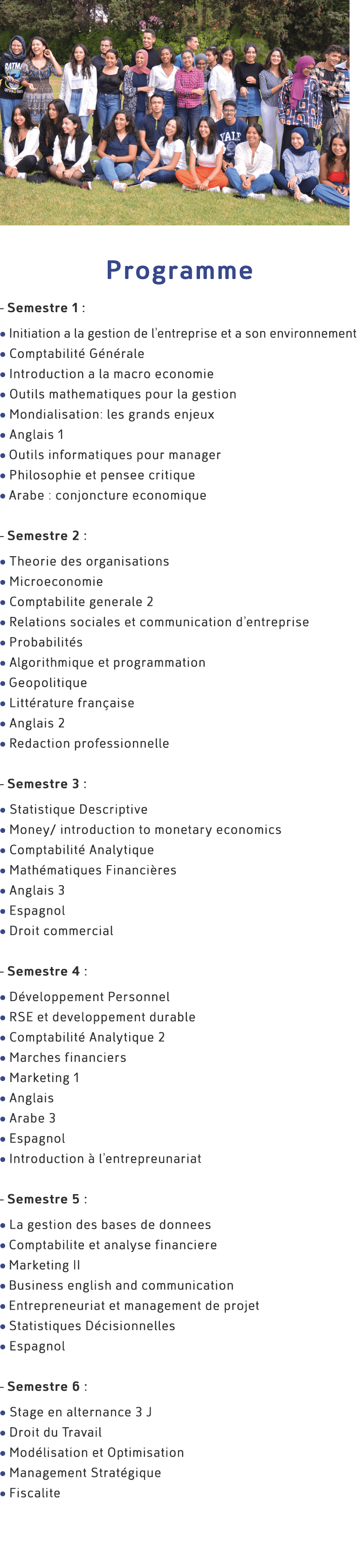 ￼ Programme Semestre 1 : • Initiation a la gestion de l’entreprise et a son environnement • Comptabilit G n rale • I...