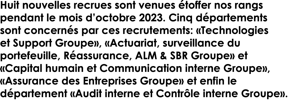 Huit nouvelles recrues sont venues toffer nos rangs pendant le mois d’octobre 2023. Cinq d partements sont concern s...