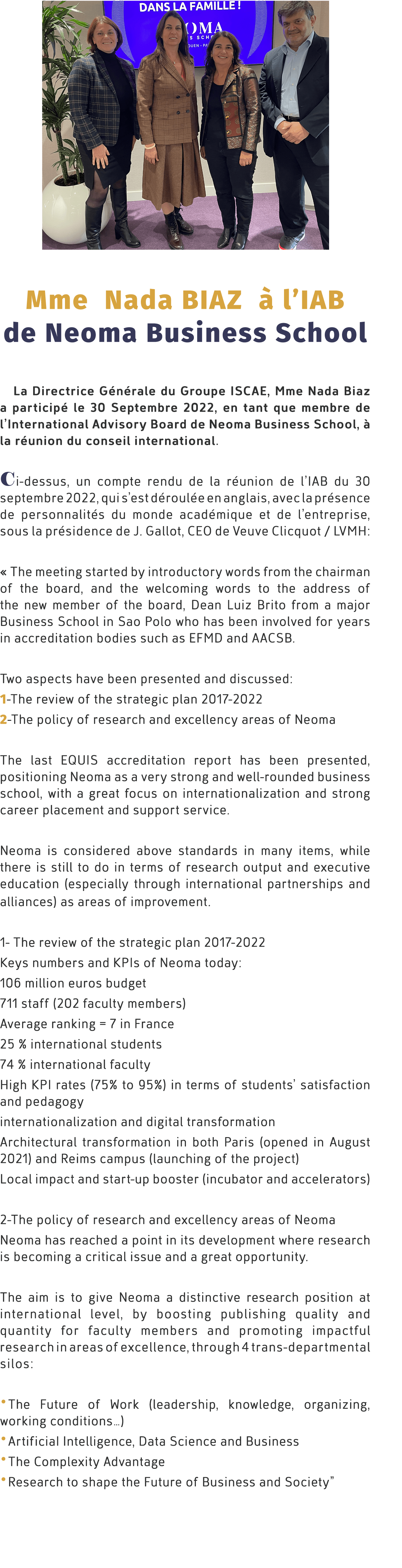 ￼ Mme Nada BIAZ  l’IAB de Neoma Business School La Directrice G n rale du Groupe ISCAE, Mme Nada Biaz a particip  le...