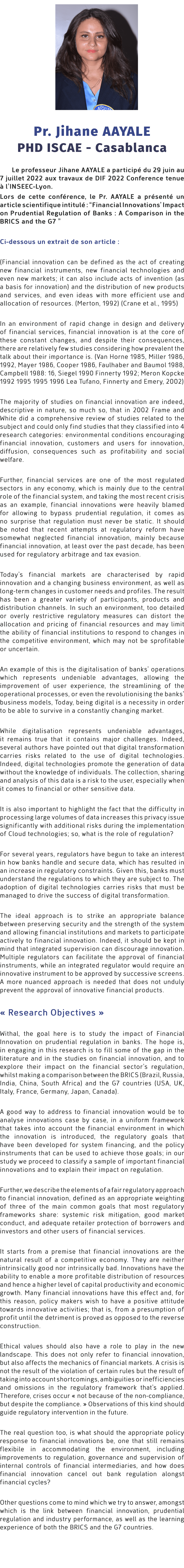 ￼ Pr. Jihane AAYALE PHD ISCAE Casablanca Le professeur Jihane AAYALE a particip du 29 juin au 7 juillet 2022 aux tra...