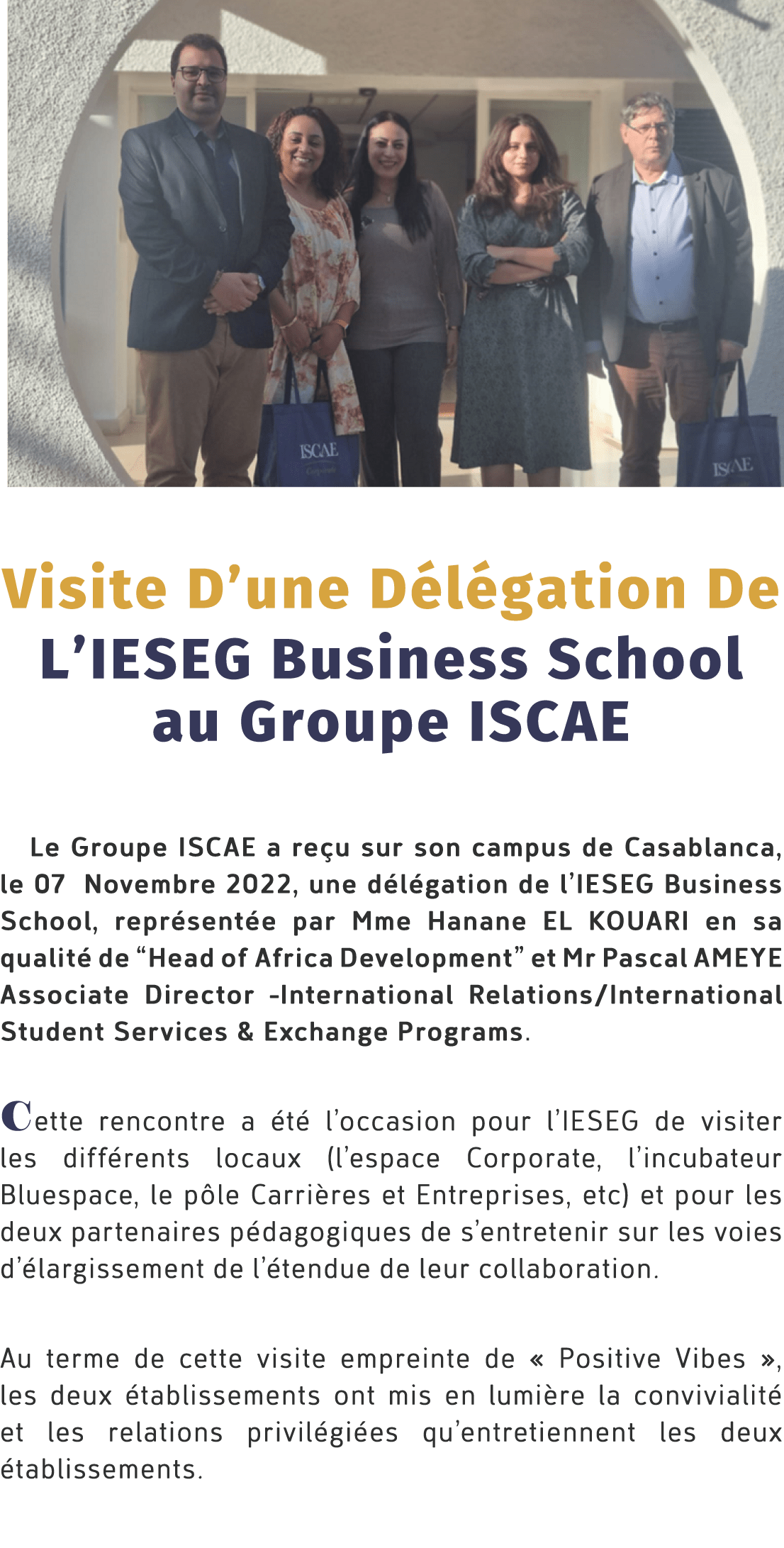 ￼ Visite D’une D l gation De L’IESEG Business School au Groupe ISCAE Le Groupe ISCAE a re u sur son campus de Casabla...